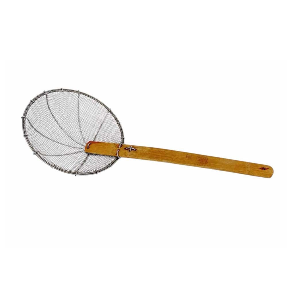 8" Stainless Steel Double Mesh Skimmer Wooden Handle Stainer Kitchen Cookware