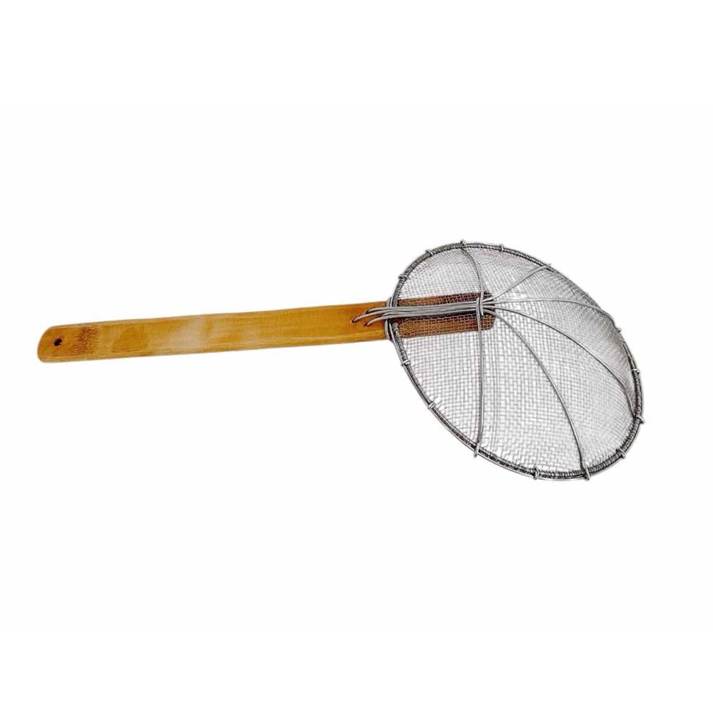 8" Stainless Steel Double Mesh Skimmer Wooden Handle Stainer Kitchen Cookware