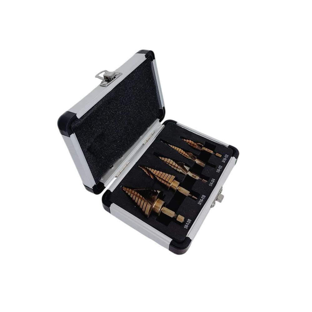 5 Pc Cobalt Spiral Flute Step Drill Bit Set Straight Shank HSS Titanium Coating