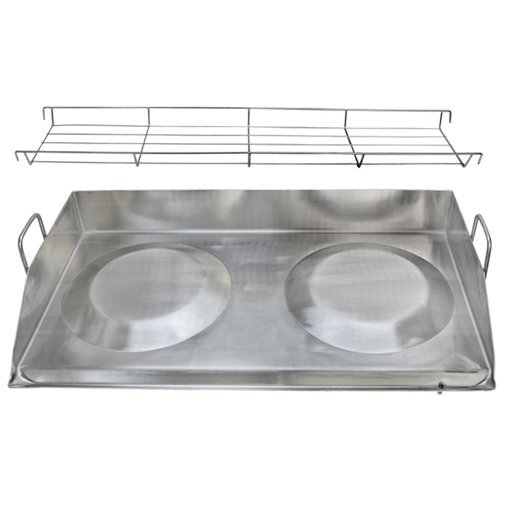 32" Double Stainless Steel Convex Comal Plancha Griddle Pan WITH RACK Cooking