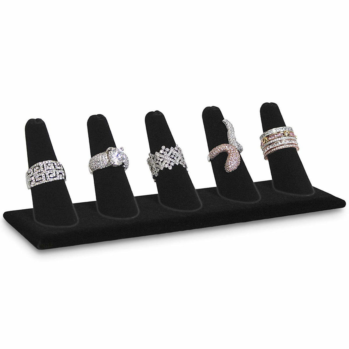 Velvet 5 slot ring display holder for jewelry showcase or retail counter