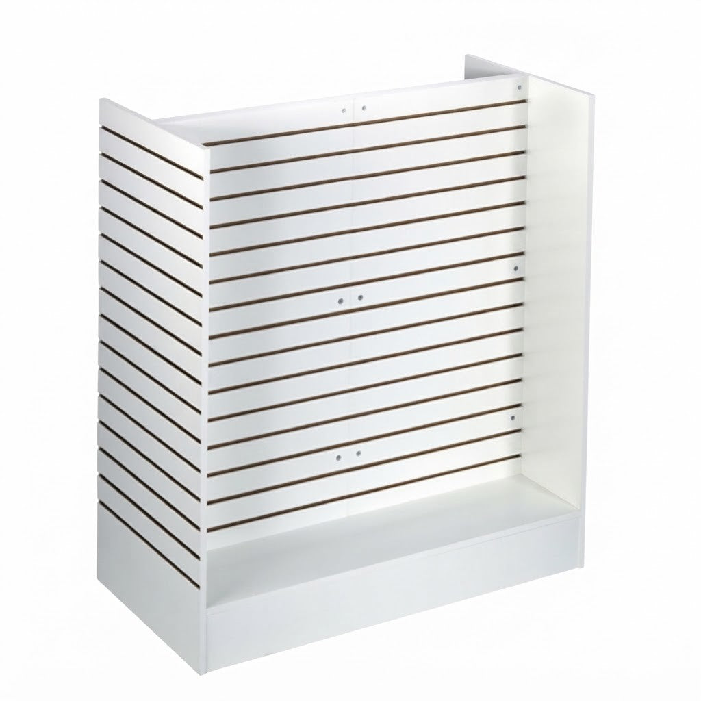 48"W x 24"D x 54"H Shaped Slatwall Gondola Display, Retail Store Floor Display Fixture for Merchandise, Accessories, Tools, Gifts, and Shop Organization