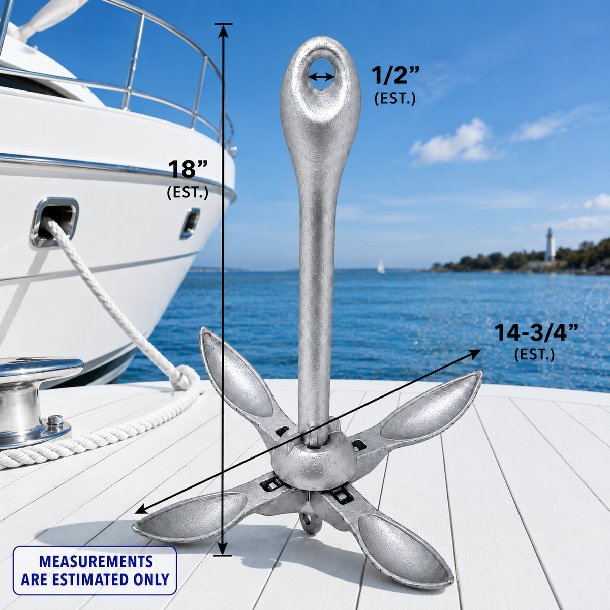Hot Dipped Galvanized Folding Grapnel Anchor, Marine Boat Anchor for Yacht, Docking, Kayak, Canoe, Jet Ski, Dinghy, and Small Boat Use