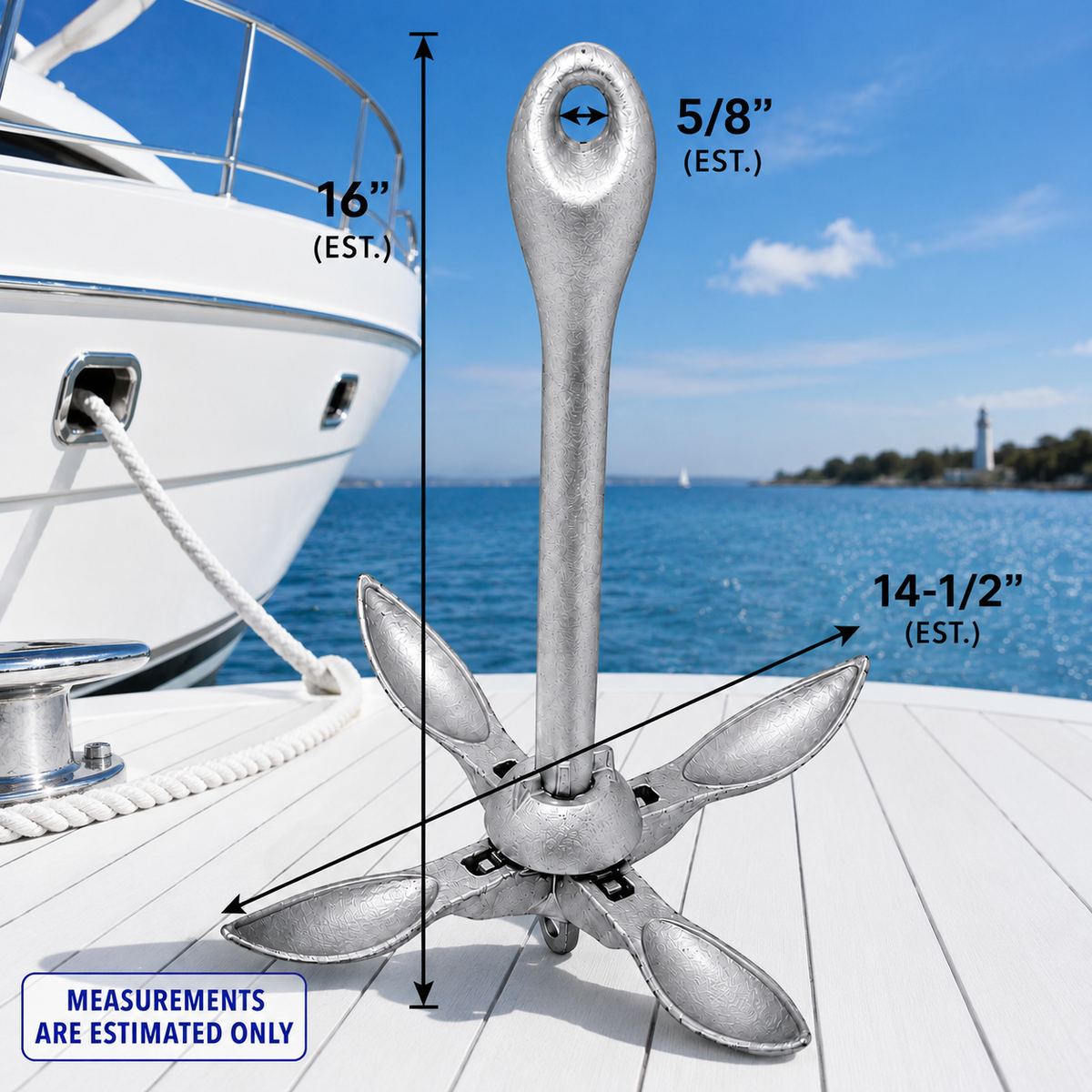 Hot Dipped Galvanized Folding Grapnel Anchor, Marine Boat Anchor for Yacht, Docking, Kayak, Canoe, Jet Ski, Dinghy, and Small Boat Use