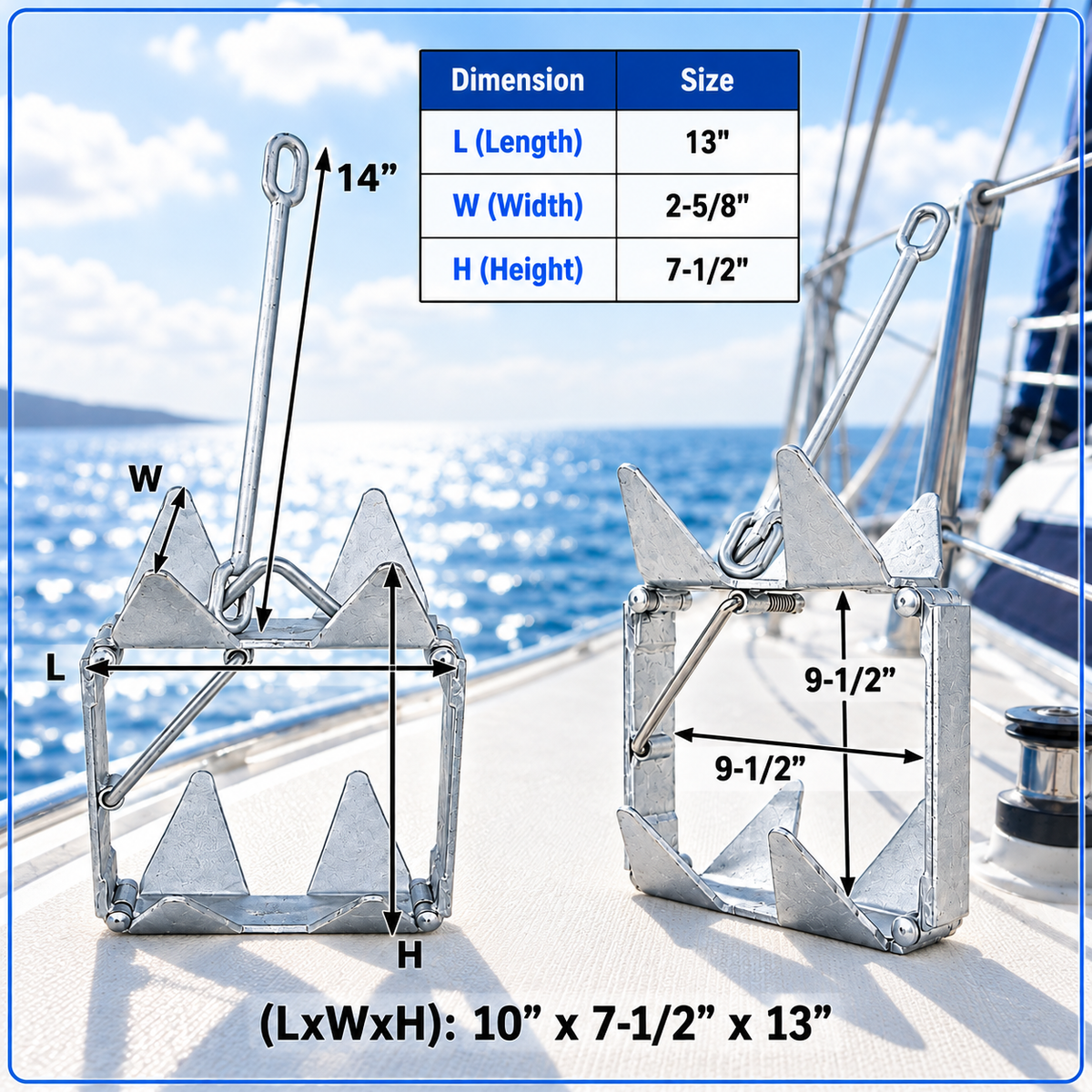 Heavy Duty Hot Dipped Galvanized Fold-And-Hold Anchor, Boat Anchor for Sailing, Yacht, Docking, and Mooring