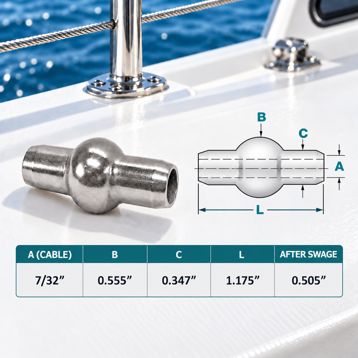 10 Pc Set T316 Stainless Steel Double Shank Ball Swage Fitting Terminal, Cable Wire Rope End Fitting for Marine, Rigging, Railing