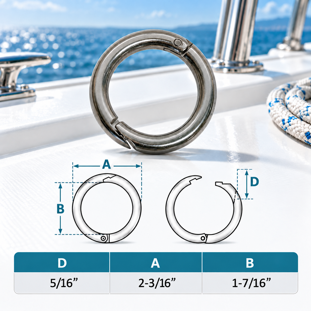 5 Pc Set Marine Boat T316 Stainless Steel Ring Catch O-Ring, Yacht Sailing Hardware for Deck, Dock, Rope, Line, Latch