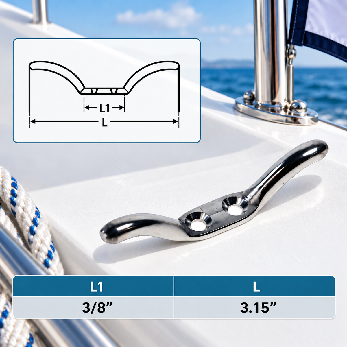 10 Pc Set Marine T316 Stainless Steel Flagpole Cleat, Rope Hanging Flag Pole Cleat for Boat, Dock, Wall, and Outdoor Use