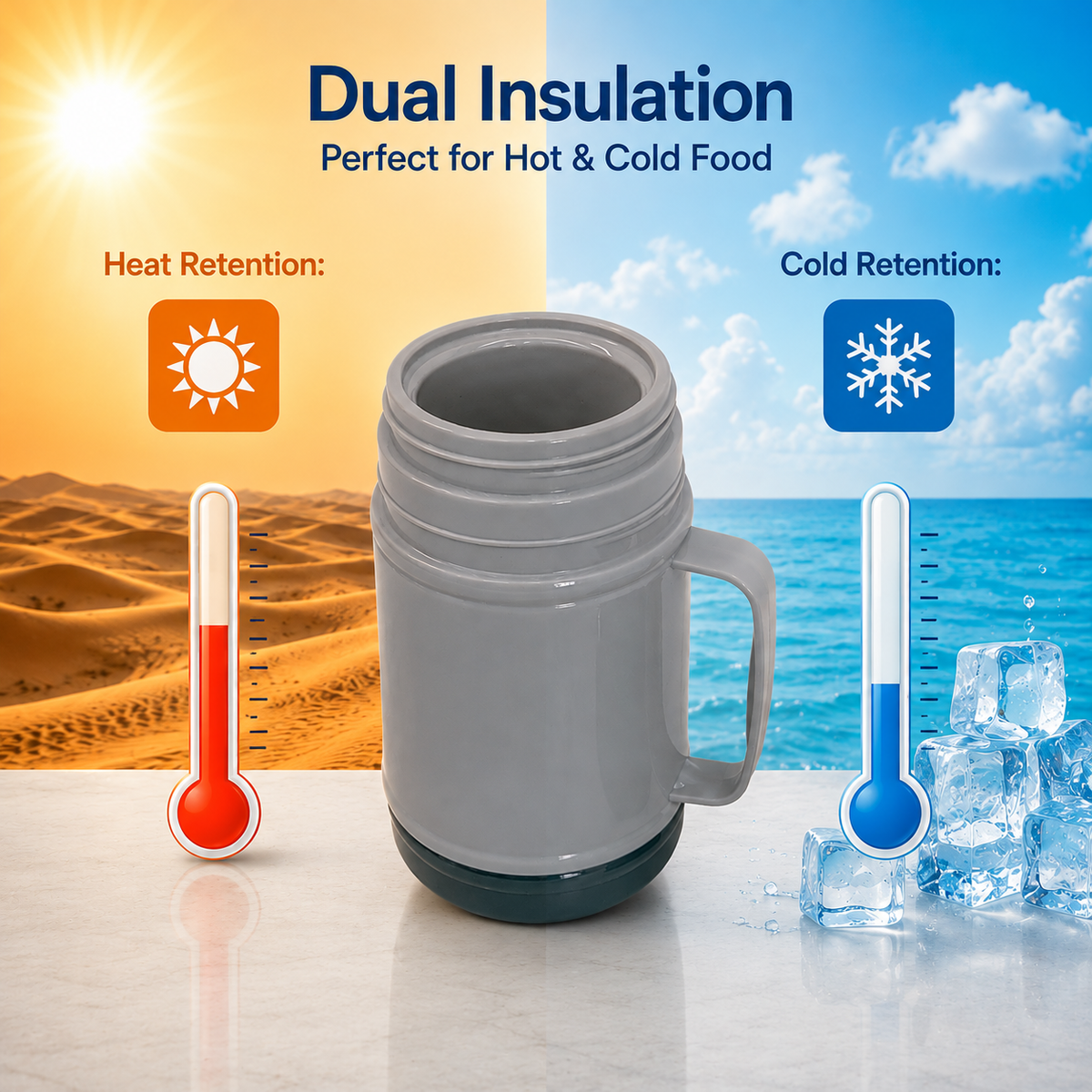 0.6L (18 oz) Insulated Food Jar, Double Lid Vacuum Insulated Food Container, Leakproof Thermal Lunch Jar for Soup