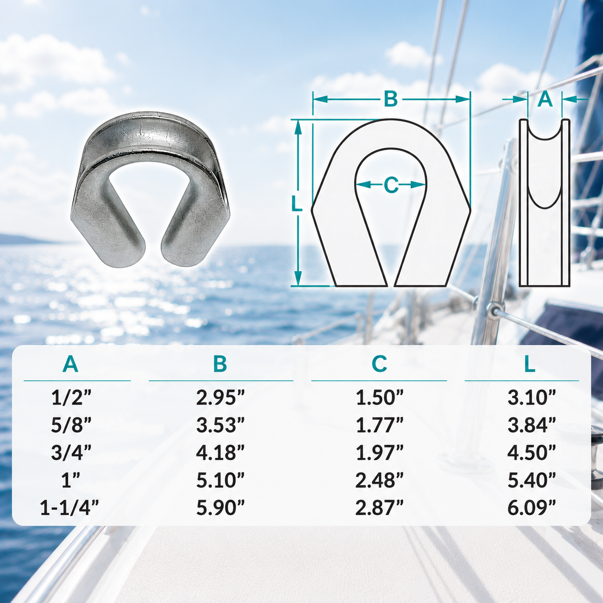 4 Pc Set Marine Stainless Steel Heavy Duty Captive Tubular Thimble, Wire Rope Tube Thimble for Boat, Yacht, Rigging, Cable