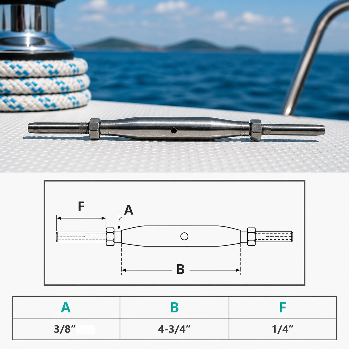 4 Pc Set Marine Stainless Steel Thread Fork and Swage Stud Turnbuckle for Cable Wire, Wire Rope Railing Tensioner