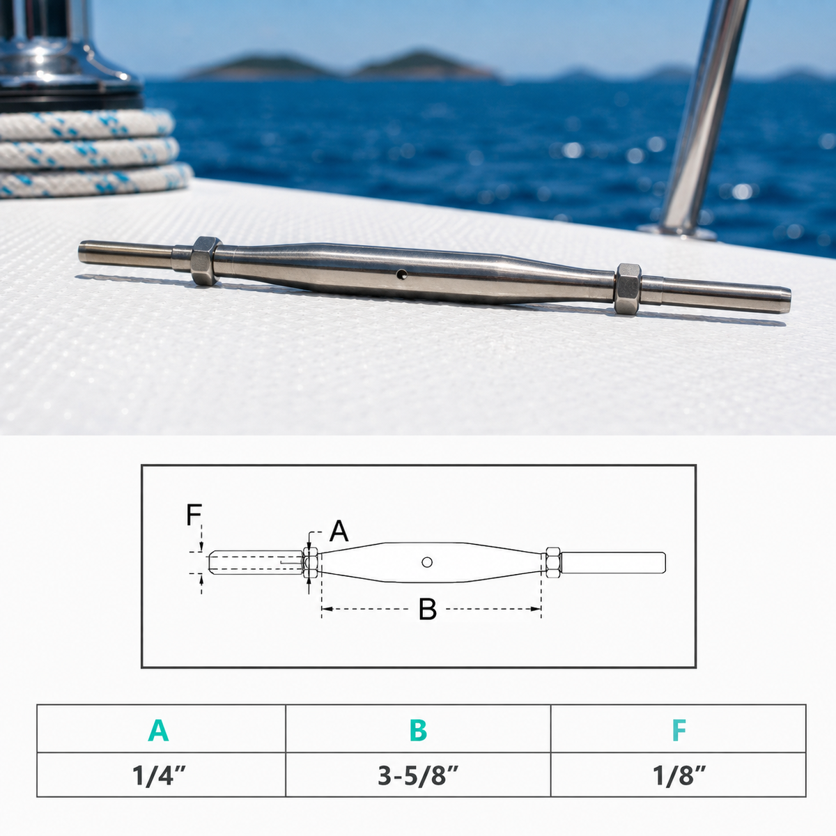 4 Pc Set Marine Stainless Steel Thread Fork and Swage Stud Turnbuckle for Cable Wire, Wire Rope Railing Tensioner