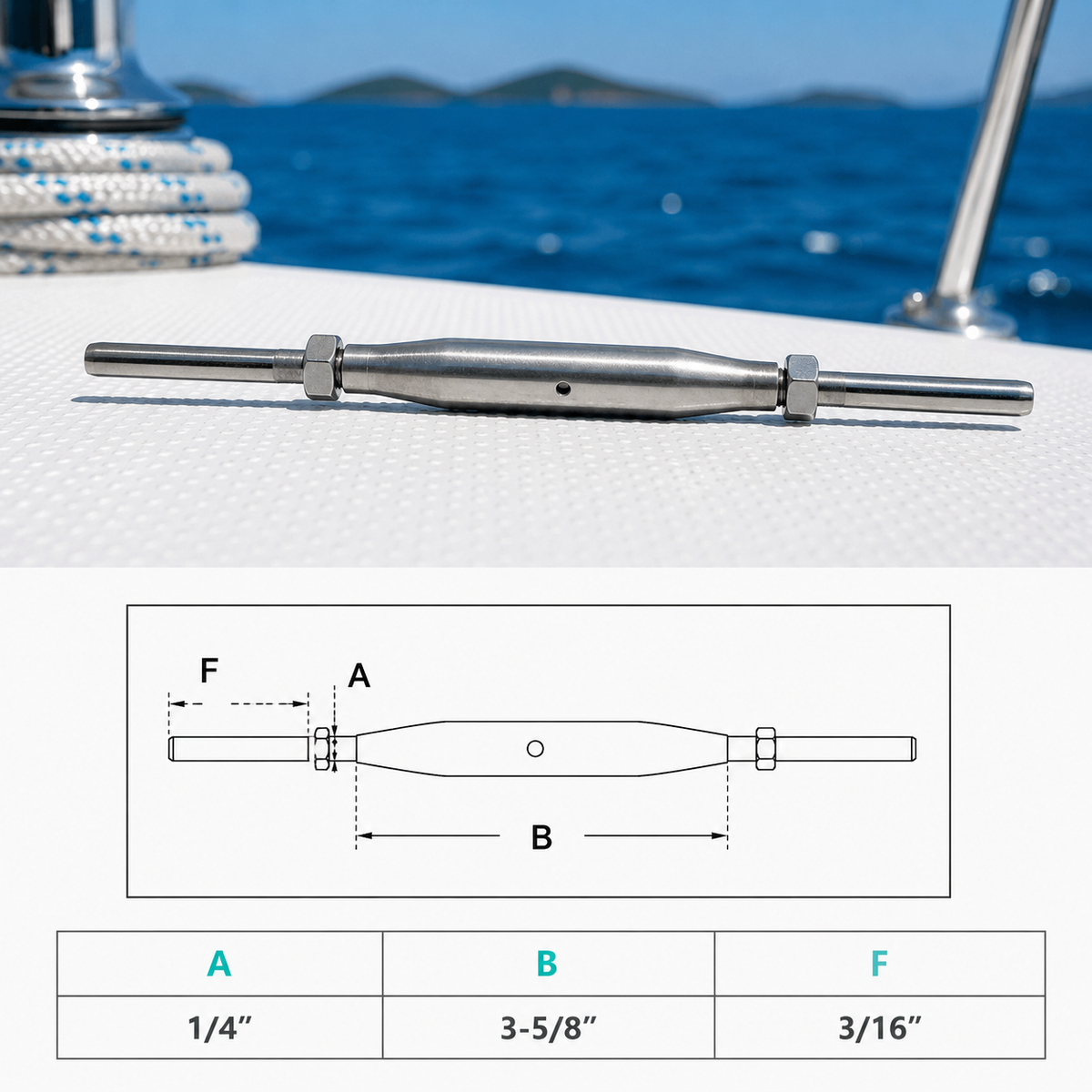 4 Pc Set Marine Stainless Steel Thread Fork and Swage Stud Turnbuckle for Cable Wire, Wire Rope Railing Tensioner
