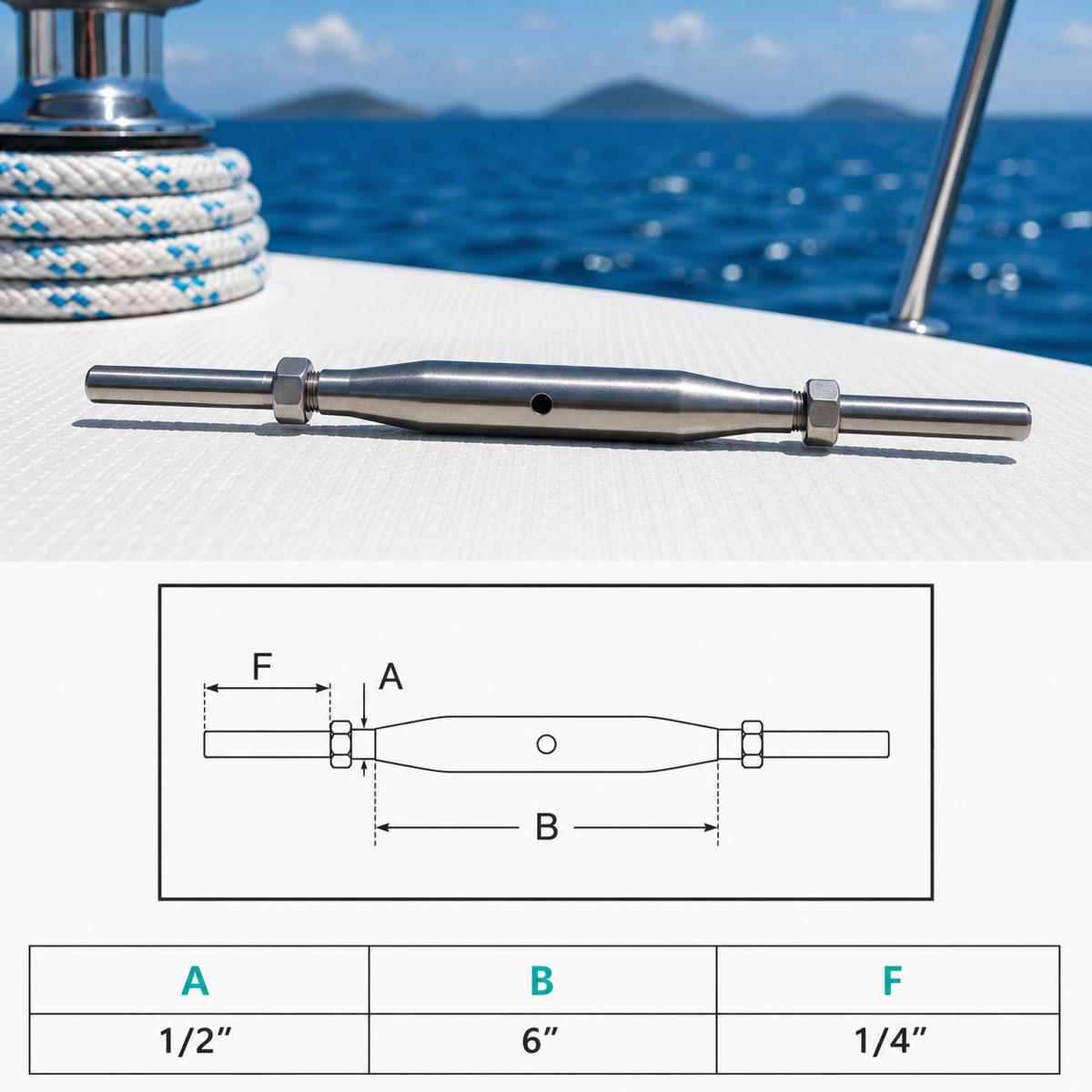 4 Pc Set Marine Stainless Steel Thread Fork and Swage Stud Turnbuckle for Cable Wire, Wire Rope Railing Tensioner