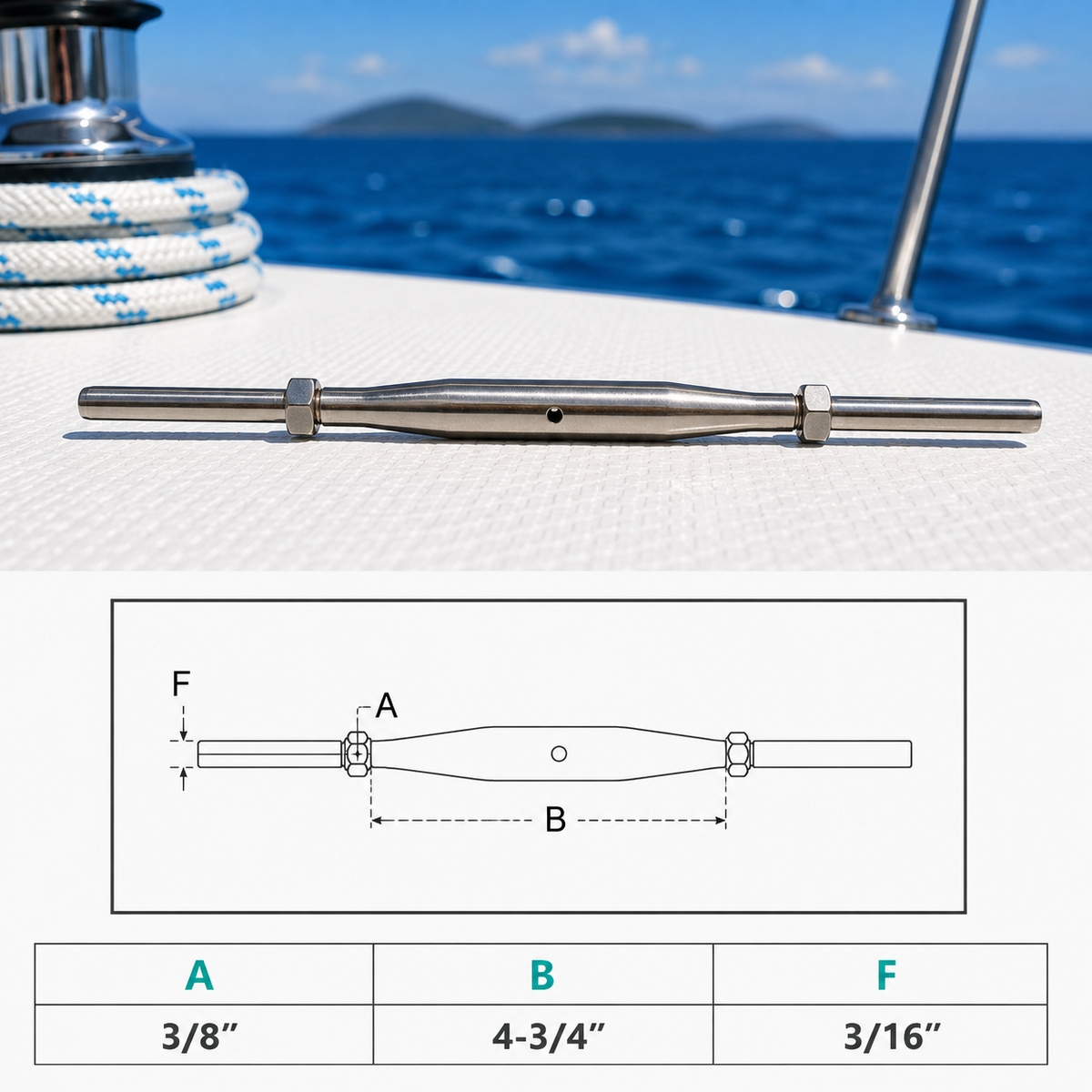 4 Pc Set Marine Stainless Steel Thread Fork and Swage Stud Turnbuckle for Cable Wire, Wire Rope Railing Tensioner