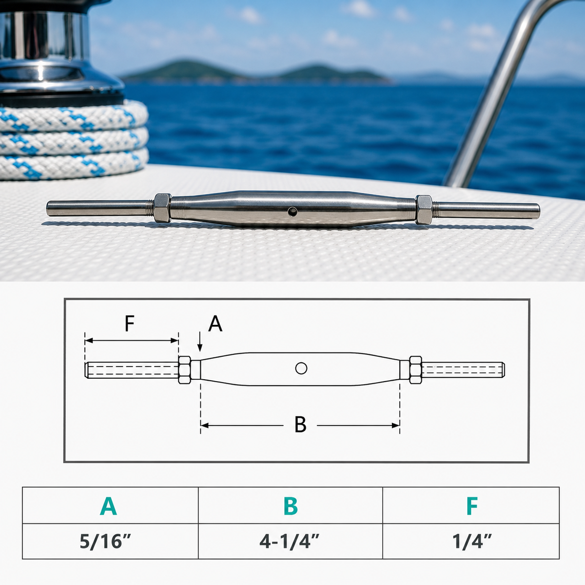 4 Pc Set Marine Stainless Steel Thread Fork and Swage Stud Turnbuckle for Cable Wire, Wire Rope Railing Tensioner