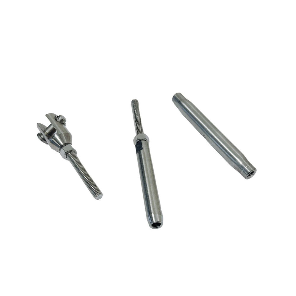 4 Pc Set Marine T316 Stainless Steel 1/4" Thread Fork and Hand Swage Stud Turnbuckle for 1/8" 3/16" Cable Wire