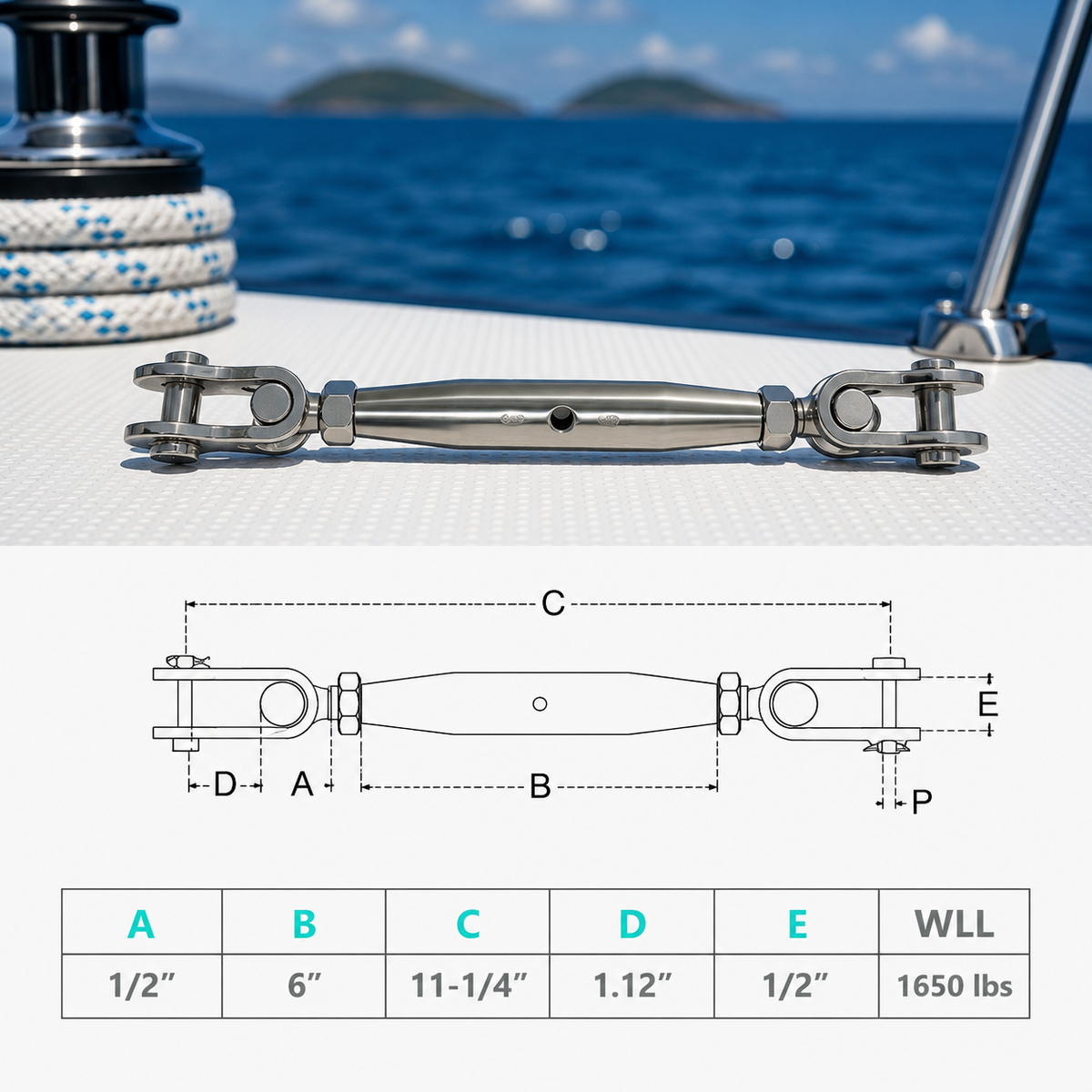 4 Pc Set Marine T316 Stainless Steel Toggle and Toggle Pipe Turnbuckle, Cable Wire Rope Railing Tensioner for Boat, Dock