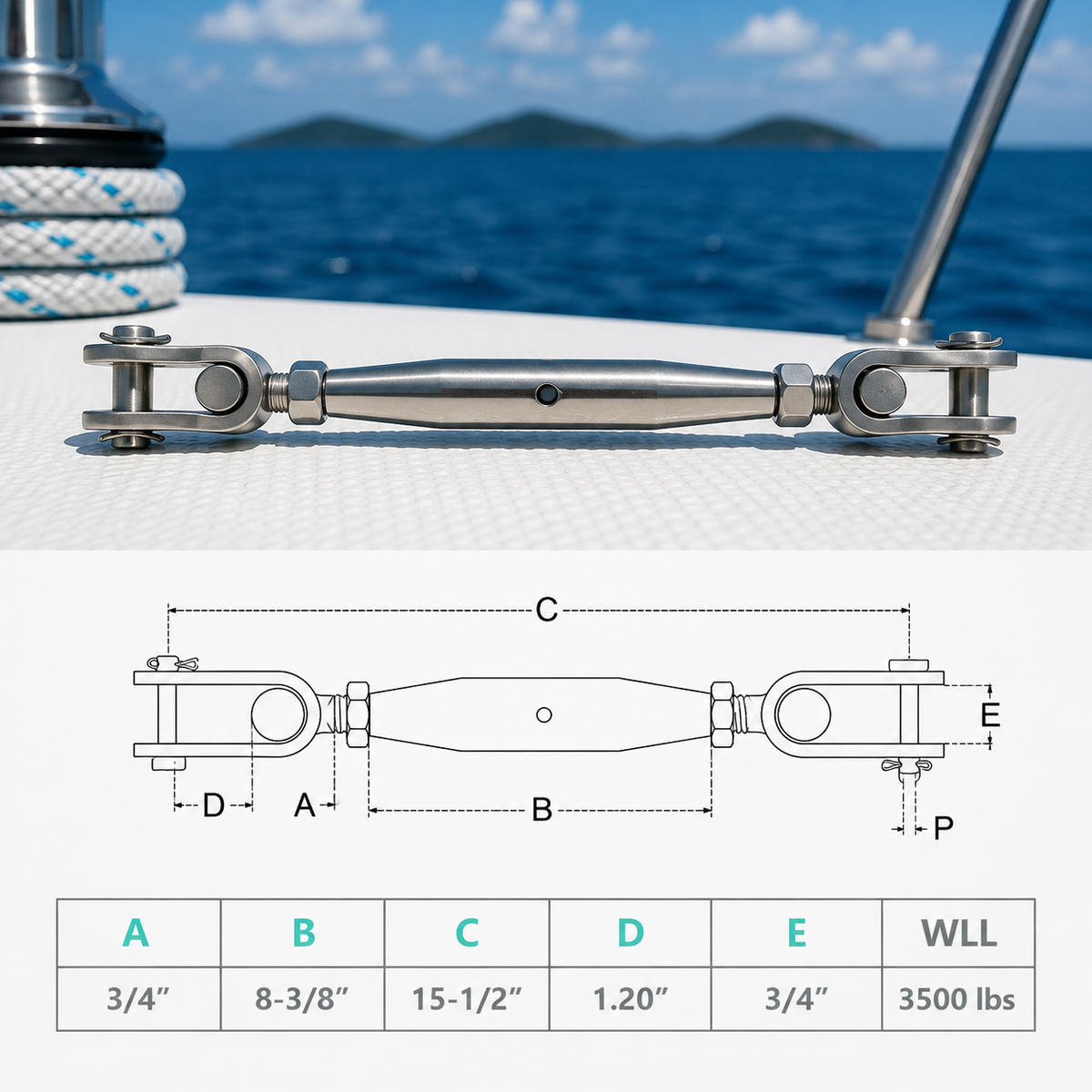 4 Pc Set Marine T316 Stainless Steel Toggle and Toggle Pipe Turnbuckle, Cable Wire Rope Railing Tensioner for Boat, Dock