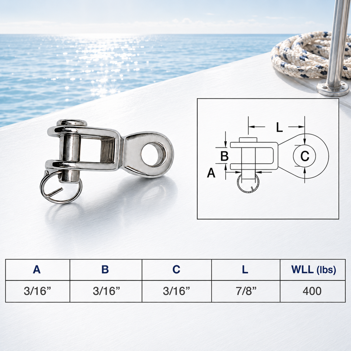4 Pc Set Marine T316 Stainless Steel Rigging Toggle, Lifting Rigging Toggle Fitting for Cable, Wire Rope, Boat