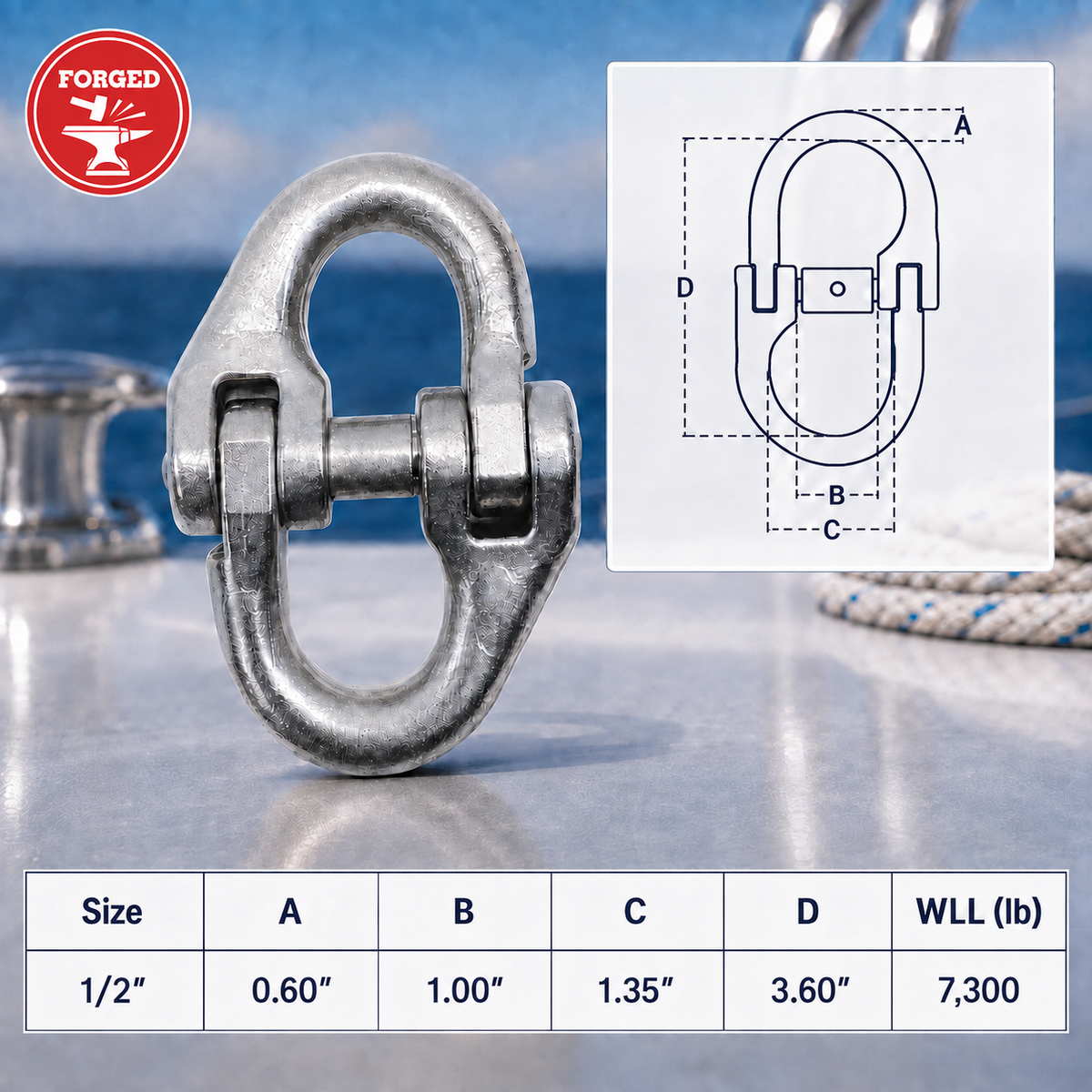 4 Pc Set Stainless Steel T316 Hammerlock Link, Chain Connecting Link Coupling Link for Marine, Rigging, Lifting, Towing