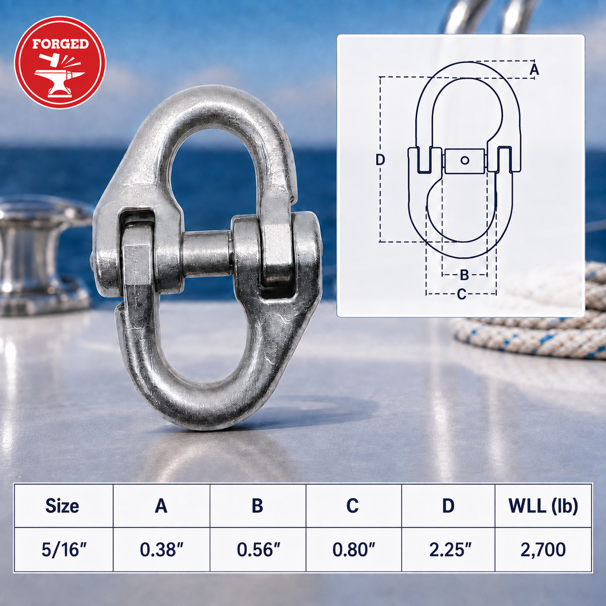 4 Pc Set Stainless Steel T316 Hammerlock Link, Chain Connecting Link Coupling Link for Marine, Rigging, Lifting, Towing