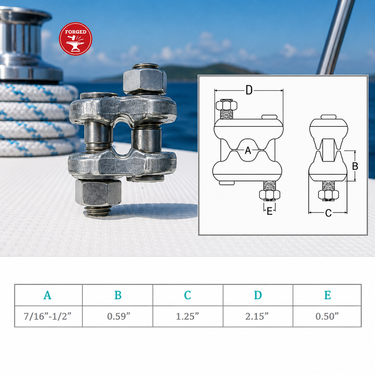 4 Pc Set Marine T316 Stainless Steel Drop Forged Fist Clip Wire Rope Clip, Cable Clamp Rigging Hardware for Boat, Dock