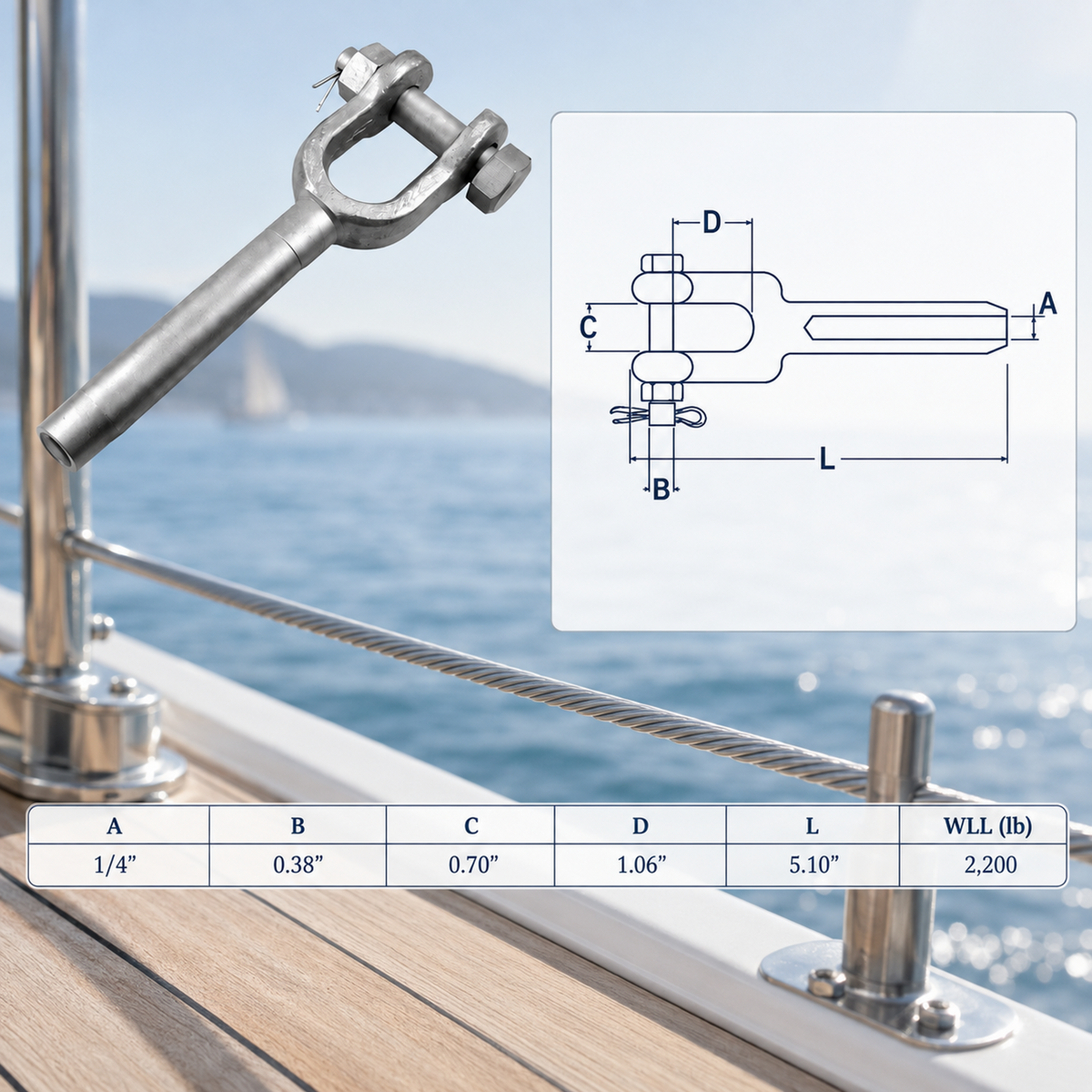 4 Pc Set Marine T316 Stainless Steel Drop Forged Swage Jaw Open Socket, Wire Rope Cable Rigging Fitting for Boat, Dock, and Deck Use
