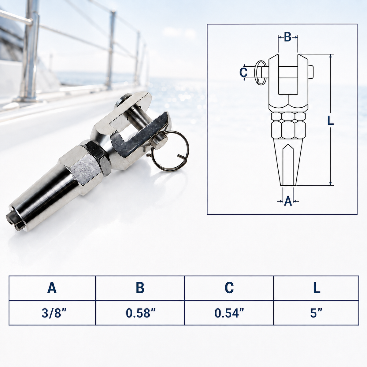 4 Pc Set Marine T316 Stainless Steel Swageless Jaw Terminal for Cable Wire Rail, Wire Rope Railing Fitting for Deck, Dock, and Outdoor Use