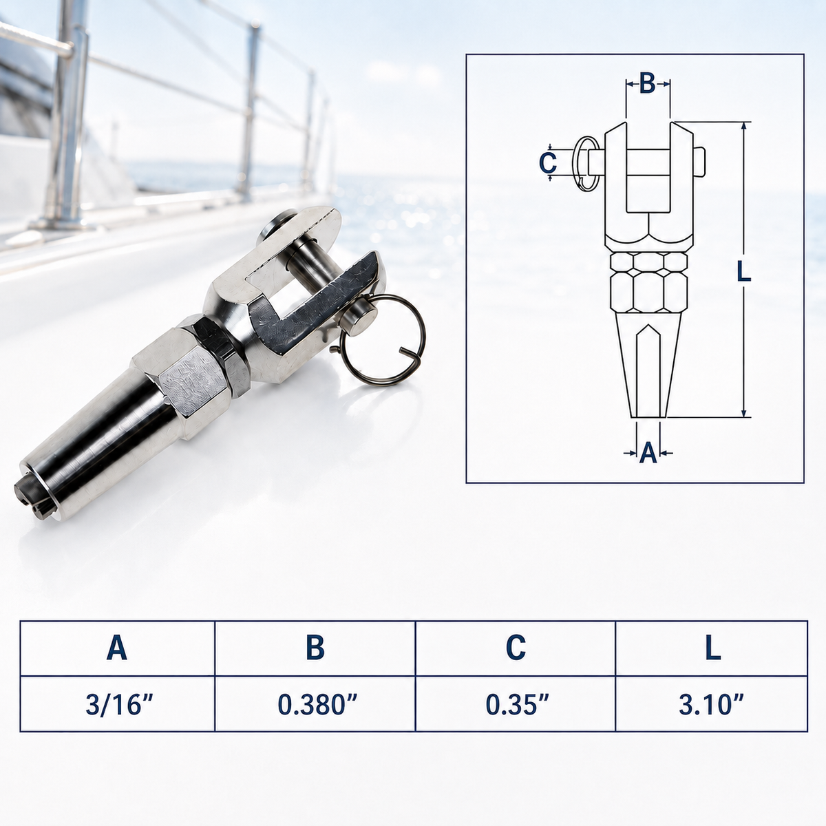 4 Pc Set Marine T316 Stainless Steel Swageless Jaw Terminal for Cable Wire Rail, Wire Rope Railing Fitting for Deck, Dock, and Outdoor Use