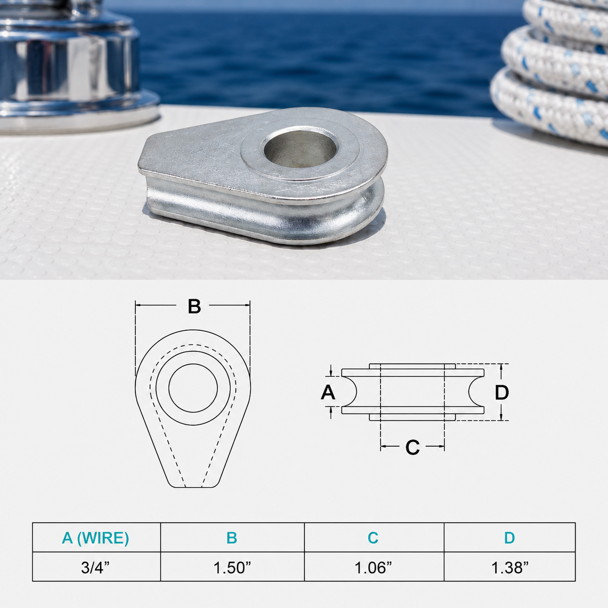 Marine T316 Stainless Steel Solid Thimble, Precision Cast Wire Rope Thimble for Cable, Rigging, Boat, Dock, and Outdoor Use