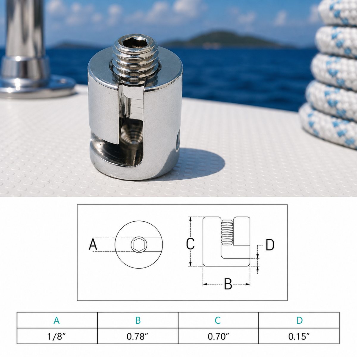 10 pc Set T316 Stainless Steel Adjustable Cross Cable Clip Clamp, Wire Cable Rope Clamp for Marine, Deck Railing