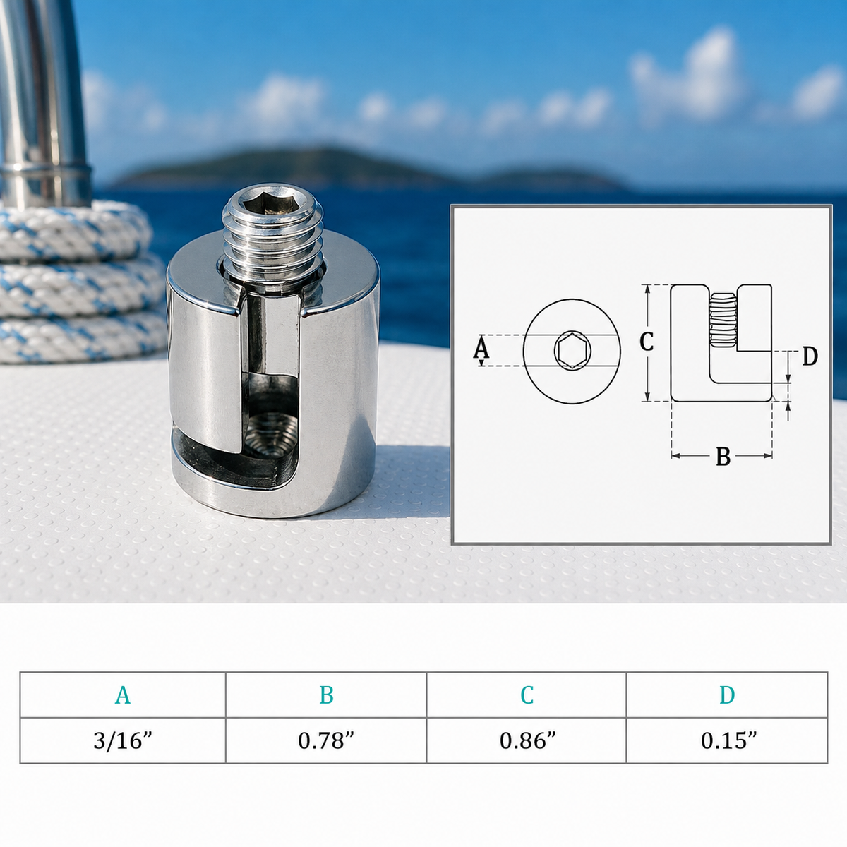 10 pc Set T316 Stainless Steel Adjustable Cross Cable Clip Clamp, Wire Cable Rope Clamp for Marine, Deck Railing