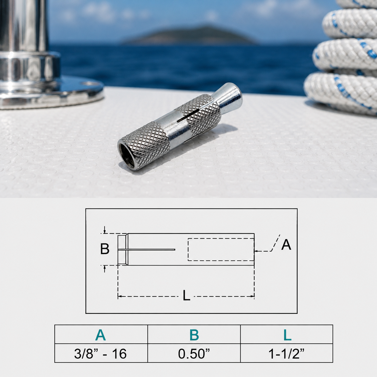 10 Pc Set Marine T304 Stainless Steel Drop In Anchor Fastener, Bolt Grip Anchor for Concrete, Deck, Dock