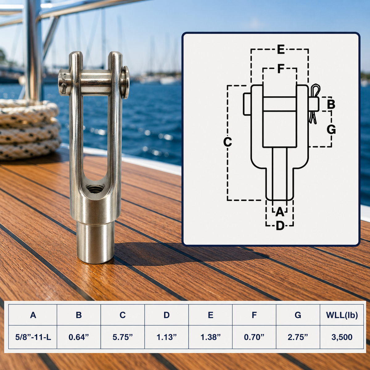 4 Pc Set Marine T316 Stainless Steel Left Handed Threaded Yoke End, Clevis Fork End Fitting for Boat, Dock