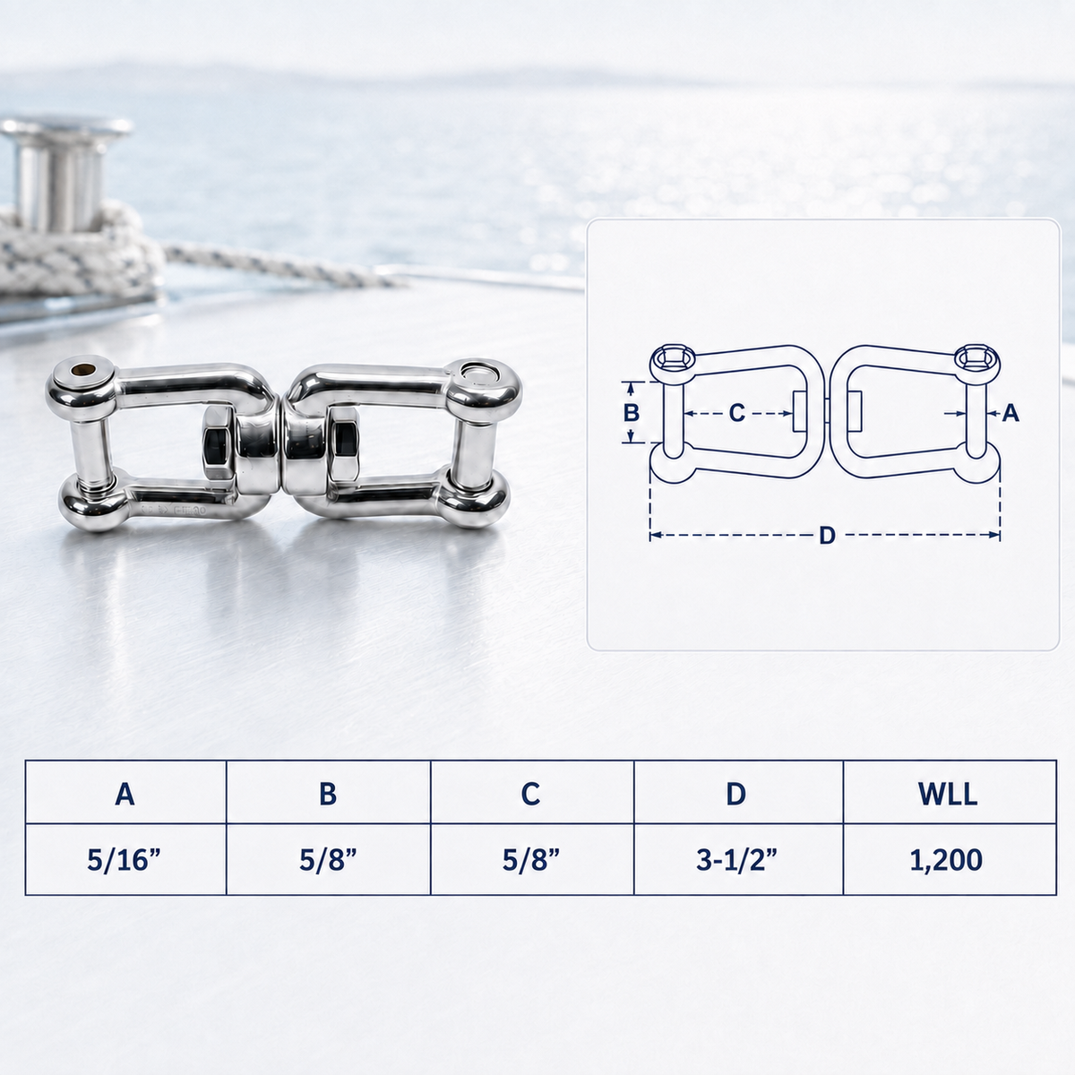 4 Pc Set Marine T316 Stainless Steel Jaw Jaw Swivel Shackle Anchor Connector, Flush Pin Chain and Rigging Link for Boat and Dock Use