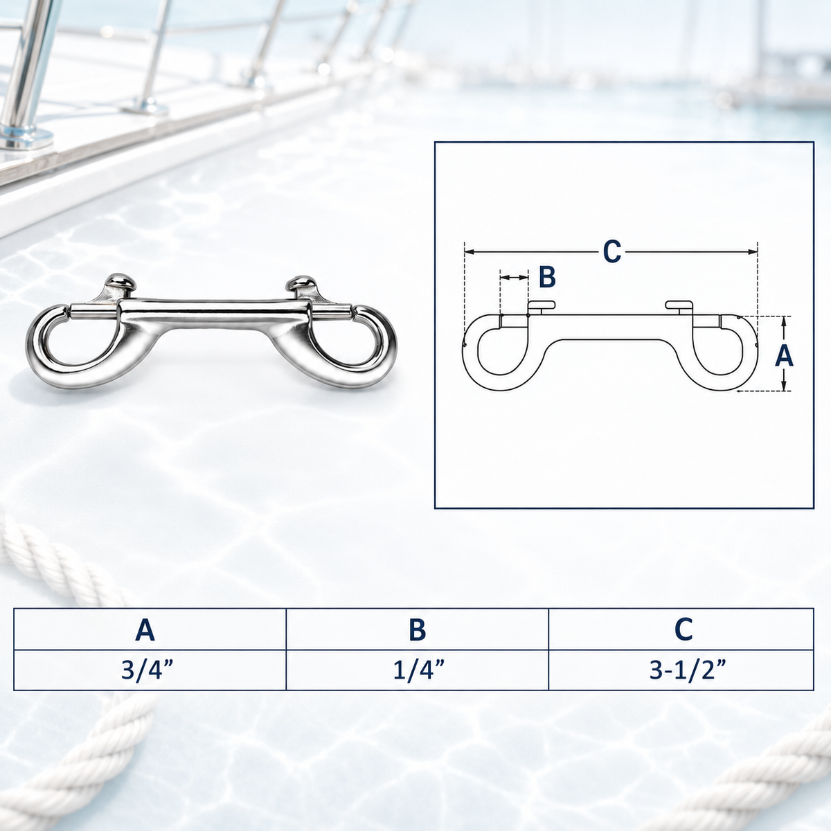 4 Pc Set Marine T316 Stainless Steel Double Bolt Snap Hook, Eye Bolt Hook Snap Lock for Rope, Chain, Cable, and Rigging