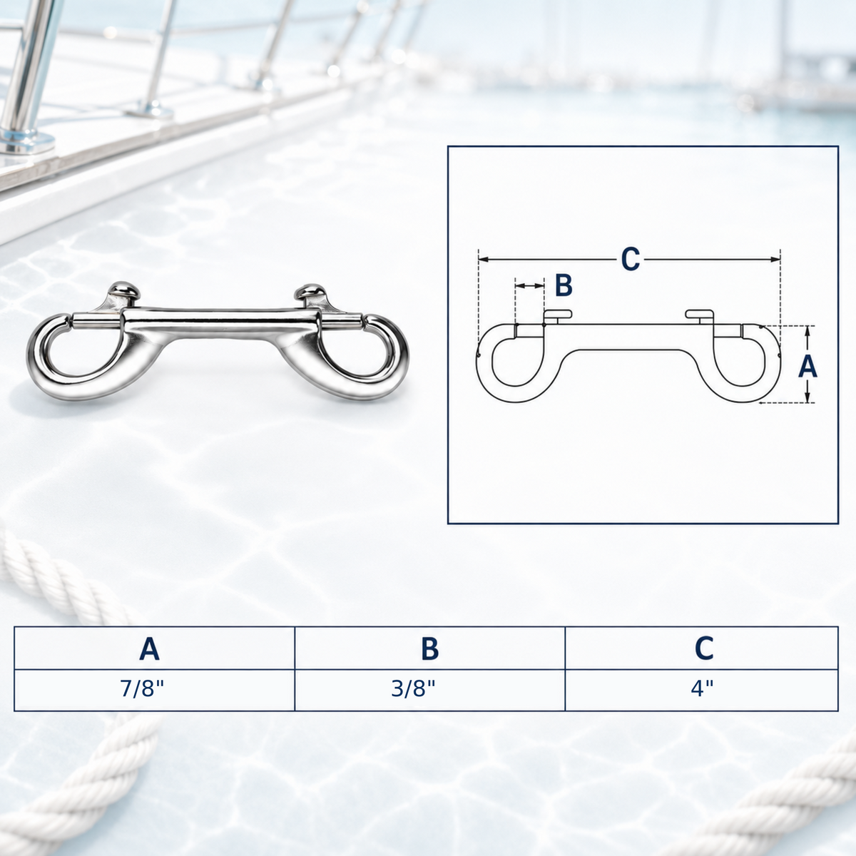 4 Pc Set Marine T316 Stainless Steel Double Bolt Snap Hook, Eye Bolt Hook Snap Lock for Rope, Chain, Cable, and Rigging