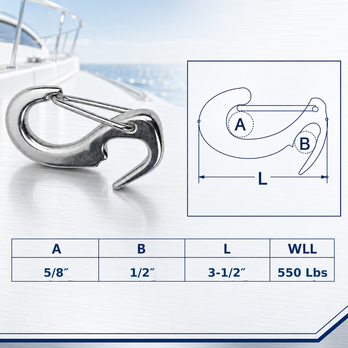 4 Pc Set Marine T316 Stainless Steel Wire Lever Open End Snap, Quick Release Snap Hook for Rope, Chain, Cable, and Rigging