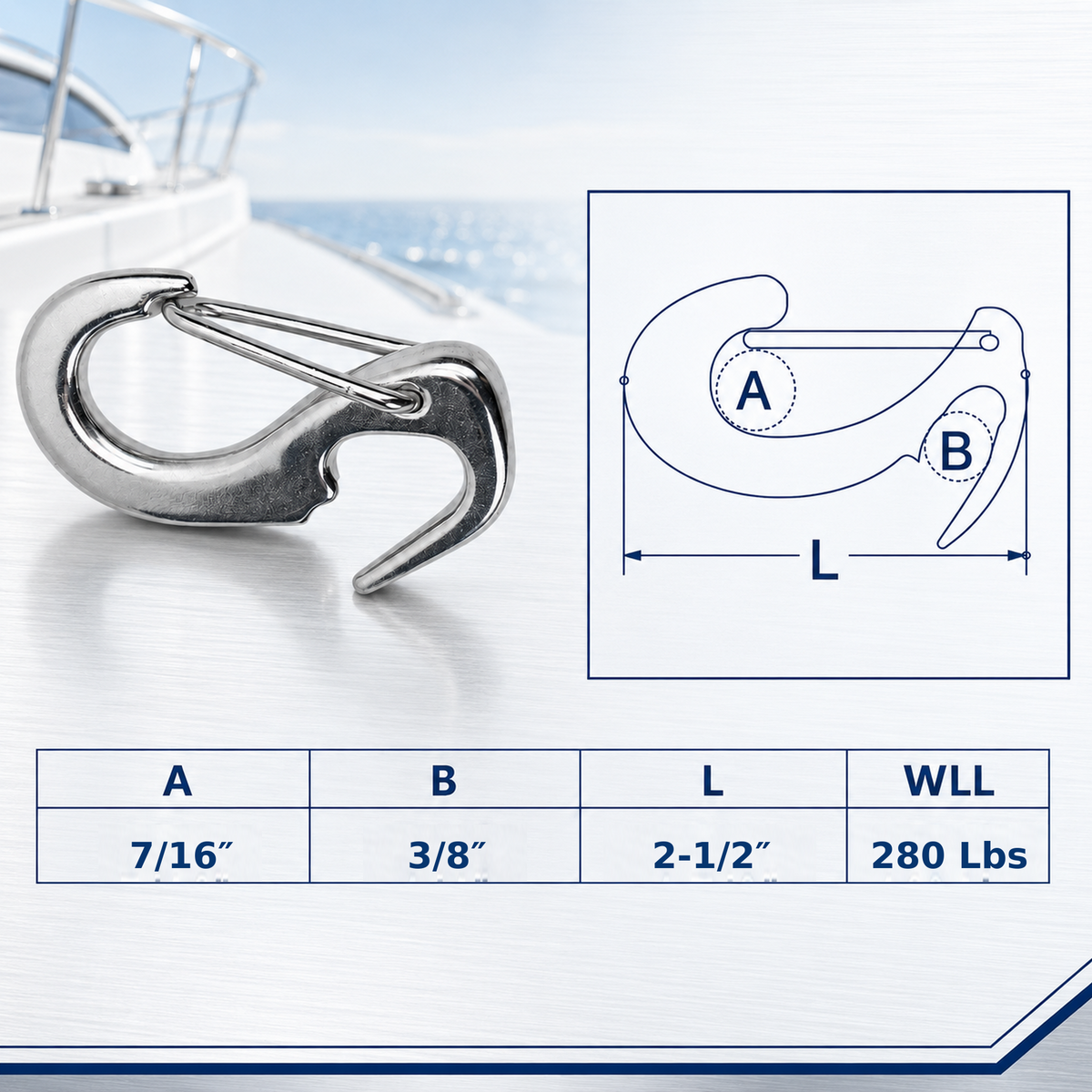 4 Pc Set Marine T316 Stainless Steel Wire Lever Open End Snap, Quick Release Snap Hook for Rope, Chain, Cable, and Rigging