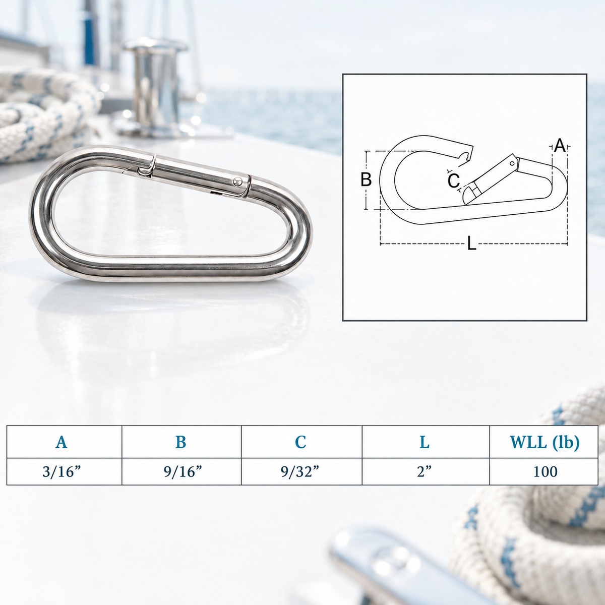 4 Pc Set Marine T316 Stainless Steel Pear Shape Snap Hook, Rigging Lift Hook for Rope, Chain, Cable, Dock, and Outdoor Hardware