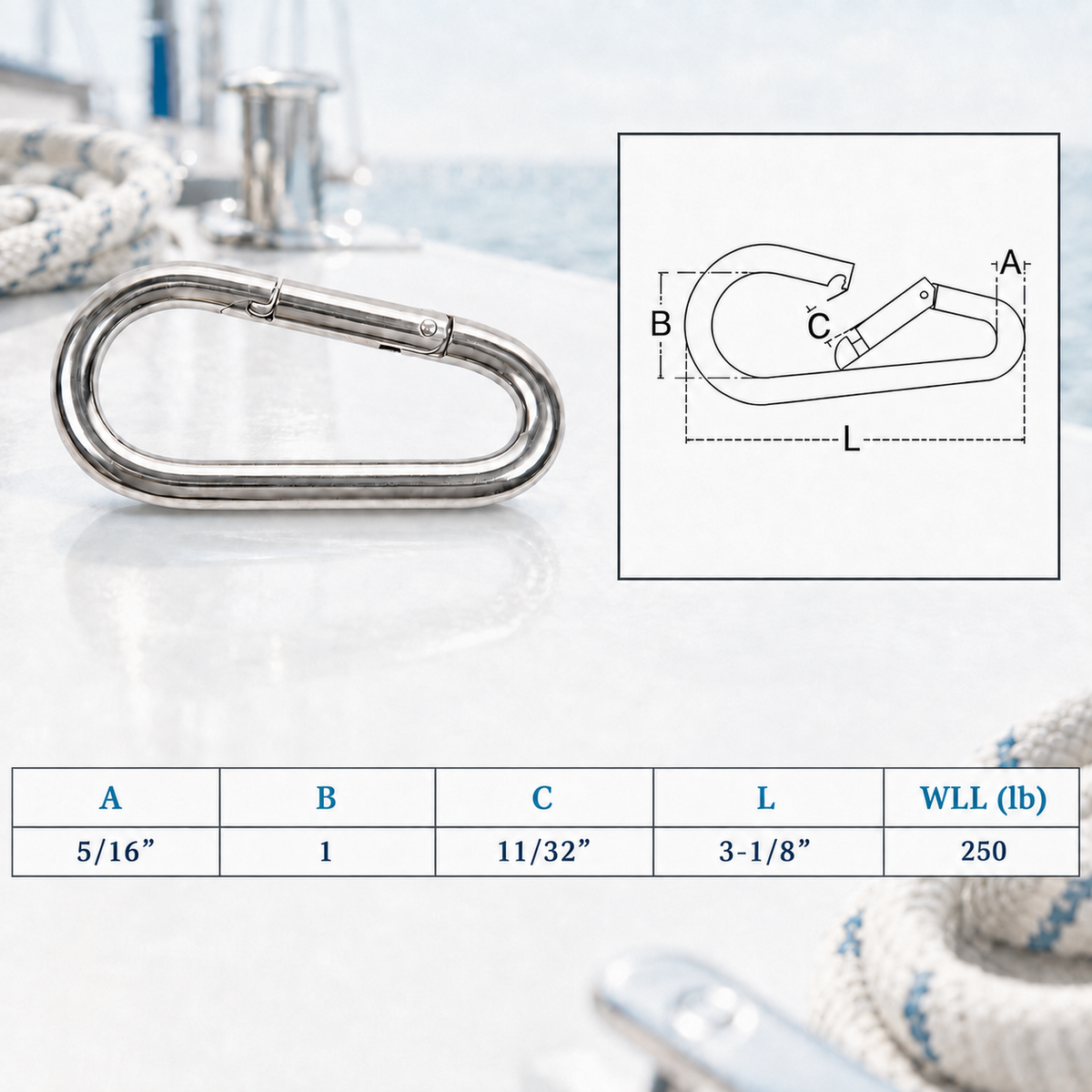 4 Pc Set Marine T316 Stainless Steel Pear Shape Snap Hook, Rigging Lift Hook for Rope, Chain, Cable, Dock, and Outdoor Hardware
