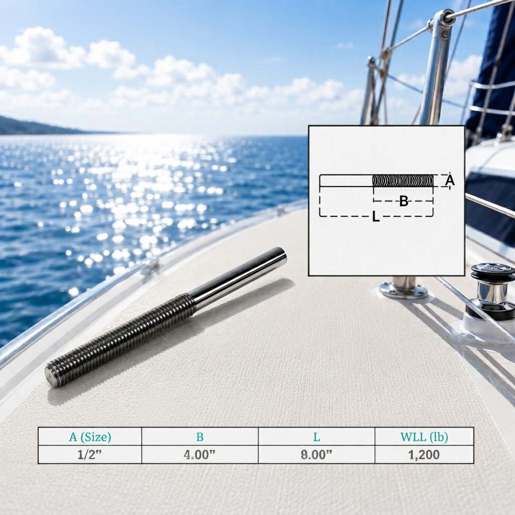 4 Pc Set Marine T316 Forged Stainless Steel Stub End RH Thread Turnbuckle, Right Hand Thread Cable Rigging Tensioner for Boat and Dock