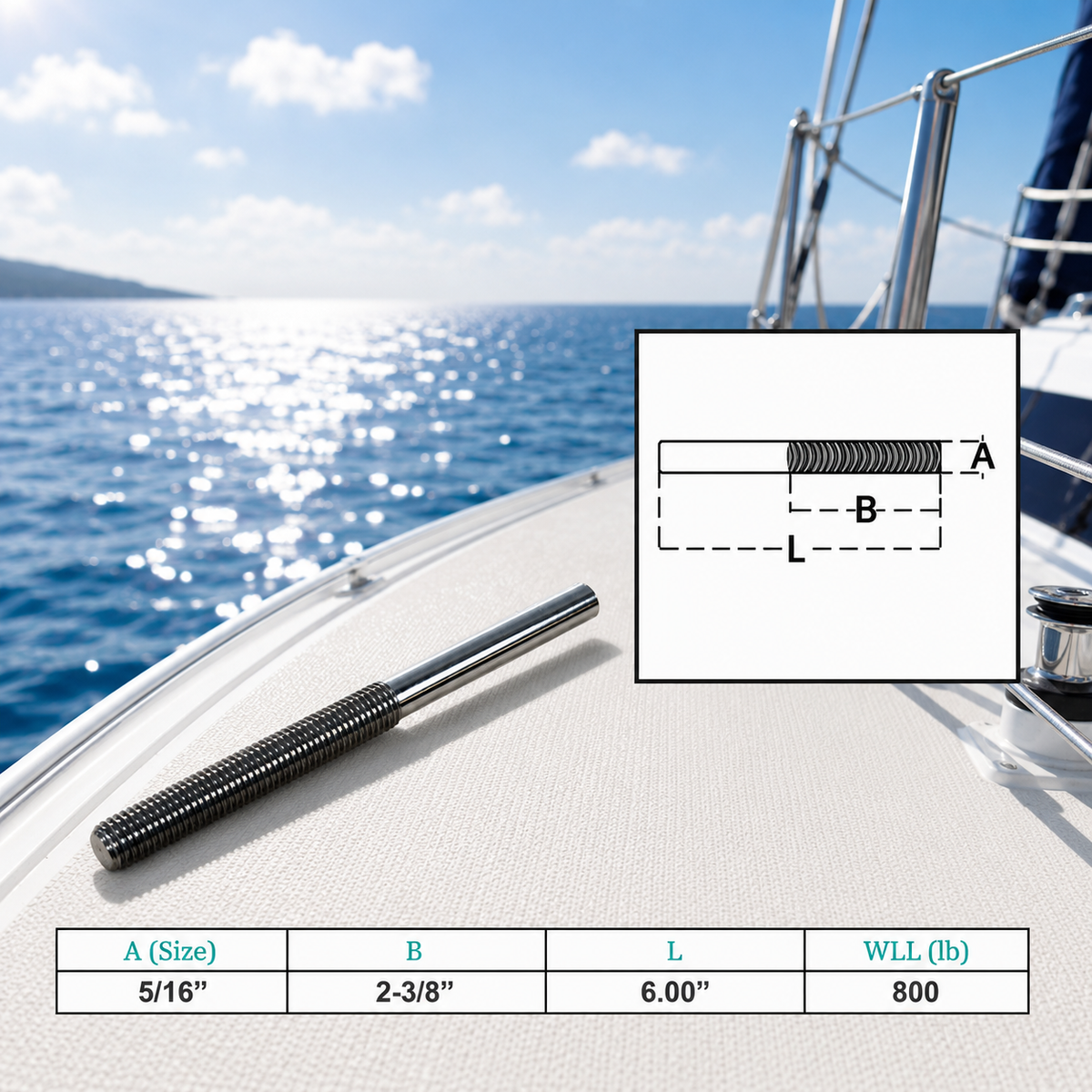 4 Pc Set Marine T316 Forged Stainless Steel Stub End RH Thread Turnbuckle, Right Hand Thread Cable Rigging Tensioner for Boat and Dock