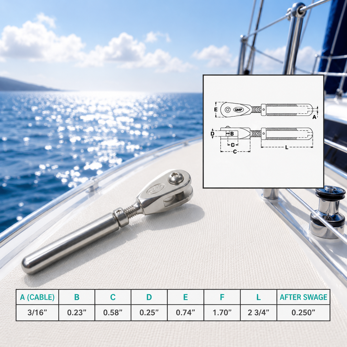 4 Pc Set Marine T316 Stainless Steel Cable Streamline Adjustable Jaw, Cable Rail Terminal Fitting for Deck, Dock, and Railing