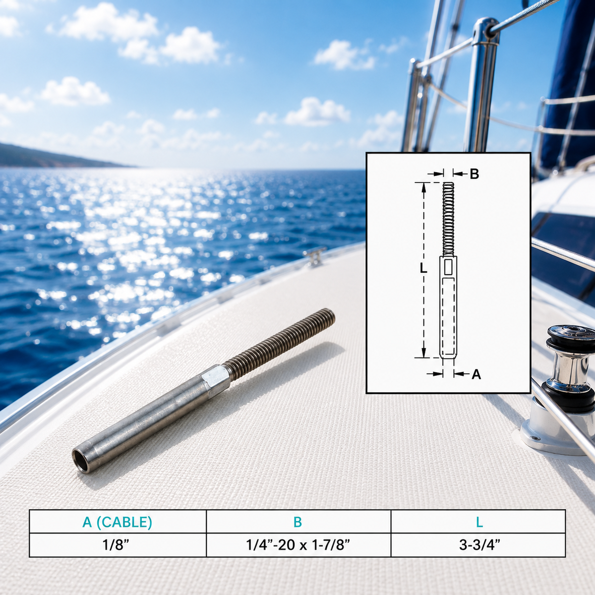 4 Pc Set Marine T316 Stainless Steel Hand Swage Stud, Swage Terminal Cable Rail Fitting for Deck, Dock, and Wire Rope Railing