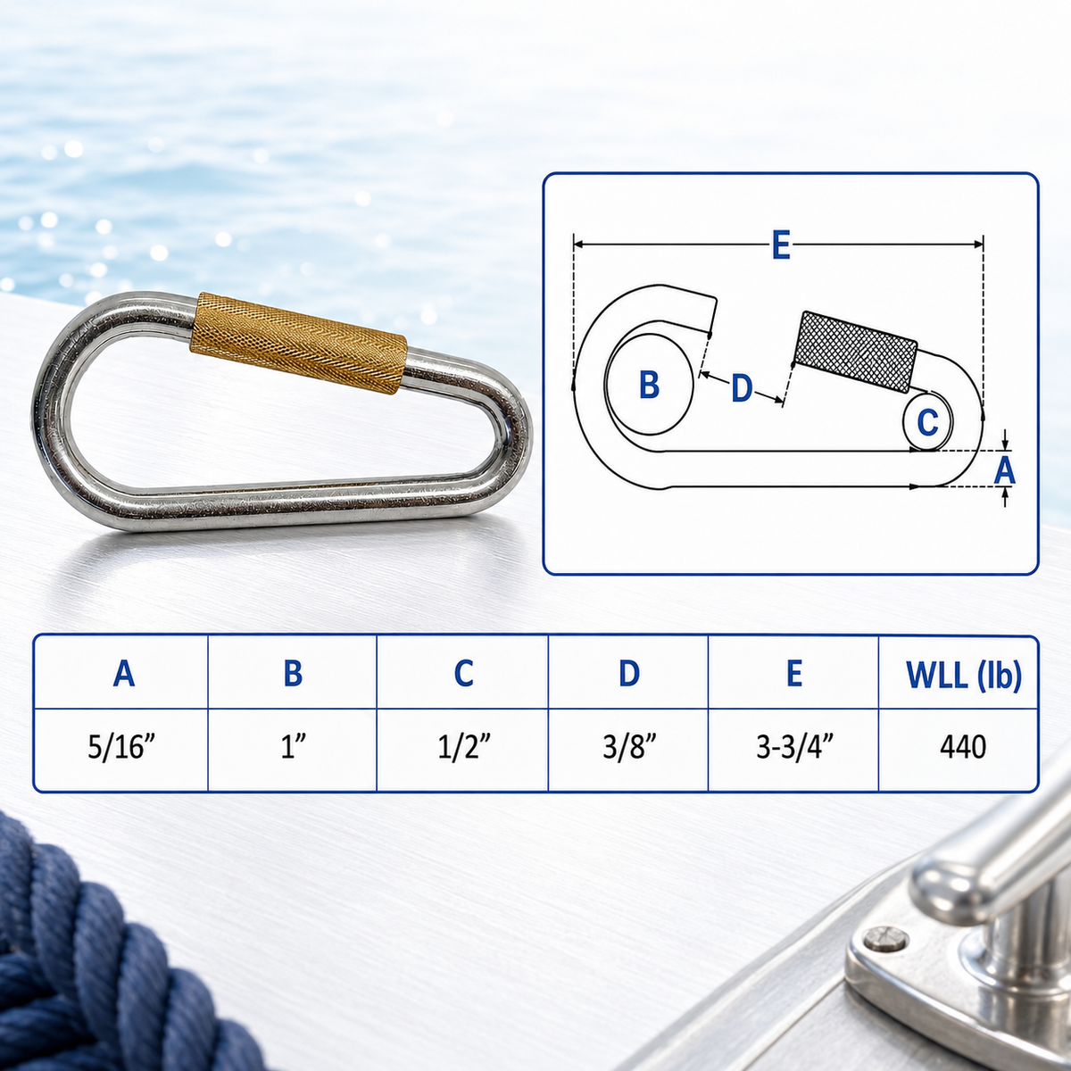 4 Pc Set Marine T304 Stainless Steel Quick Link, Spring Loaded Lock Carabiner for Rope, Chain, Cable, and Outdoor Hardware