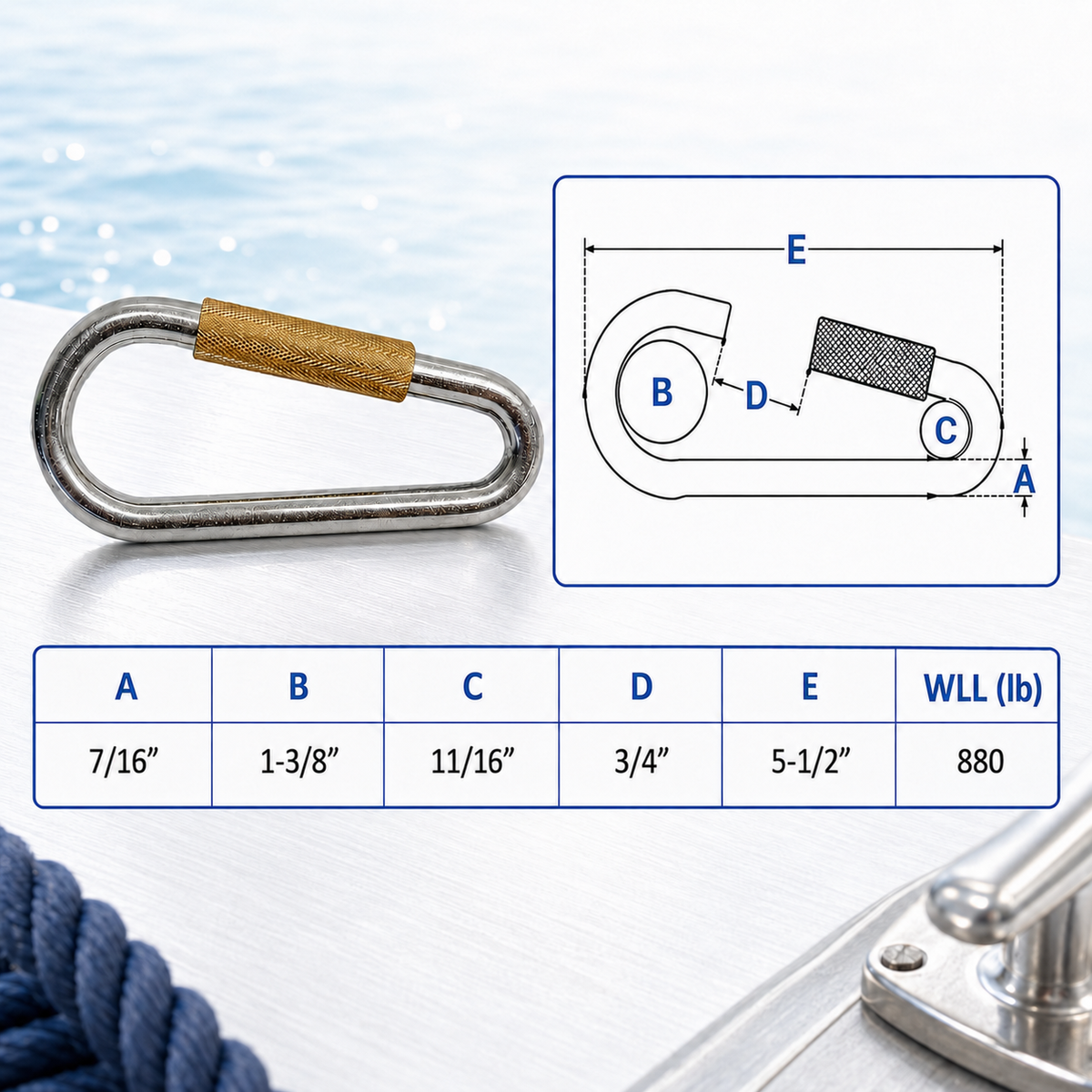 4 Pc Set Marine T304 Stainless Steel Quick Link, Spring Loaded Lock Carabiner for Rope, Chain, Cable, and Outdoor Hardware