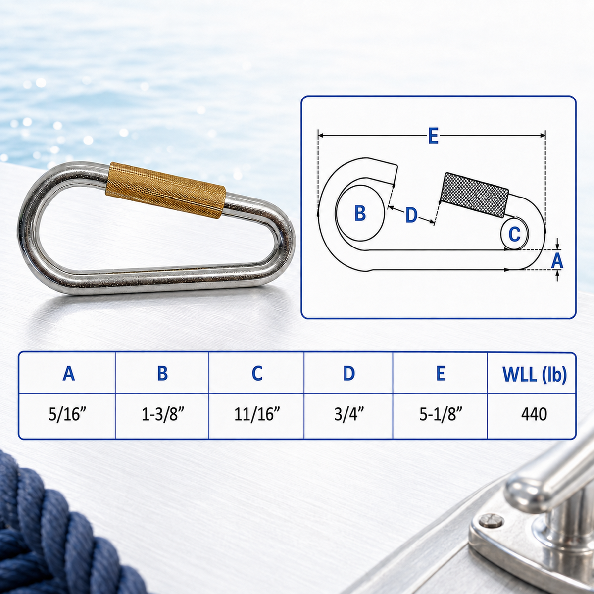 4 Pc Set Marine T304 Stainless Steel Quick Link, Spring Loaded Lock Carabiner for Rope, Chain, Cable, and Outdoor Hardware