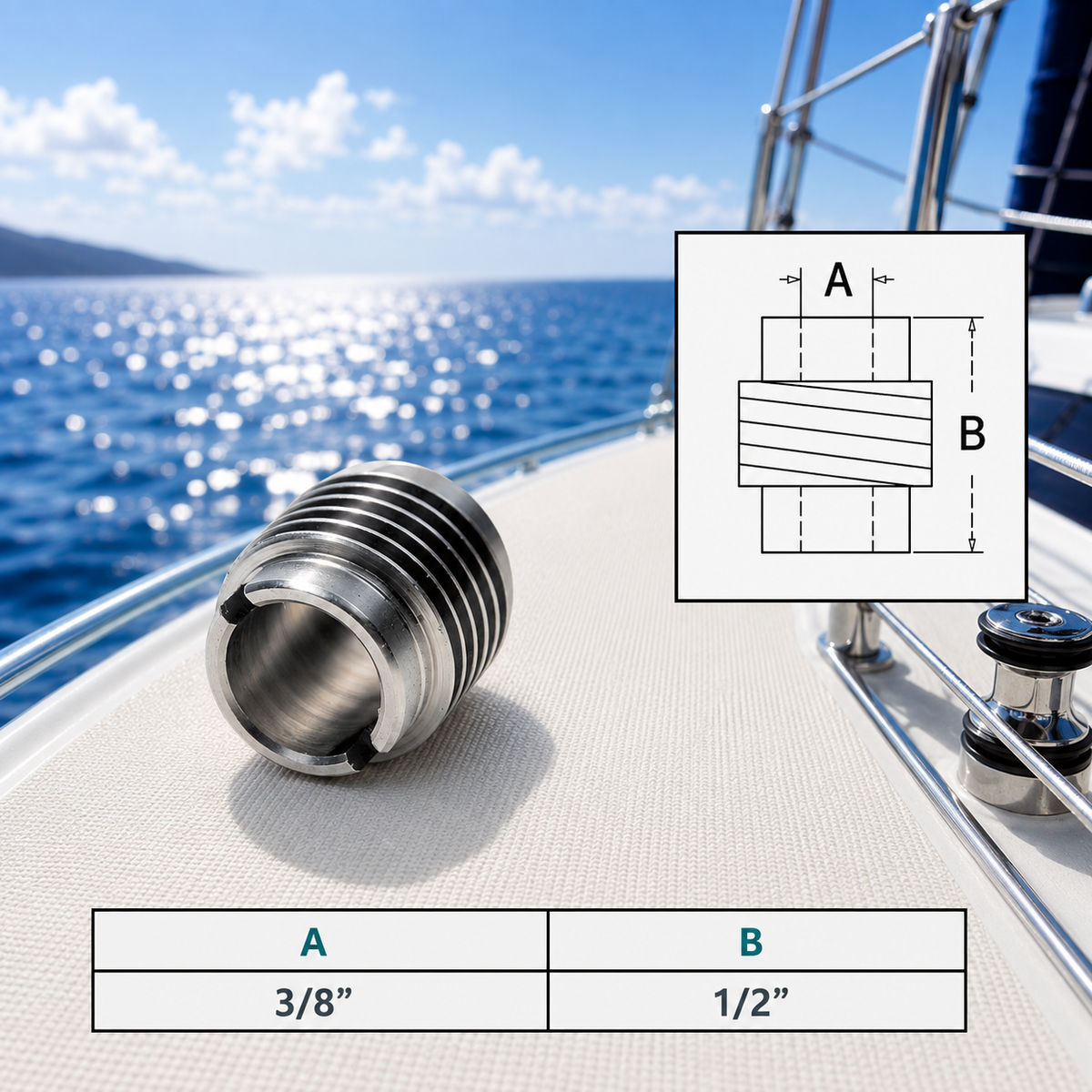 4 Pc Set Marine T303 Stainless Steel Thread Plain Lag Insert, Cable Rail Screw Fitting for Deck, Dock, Railing, and Wire Rope Use